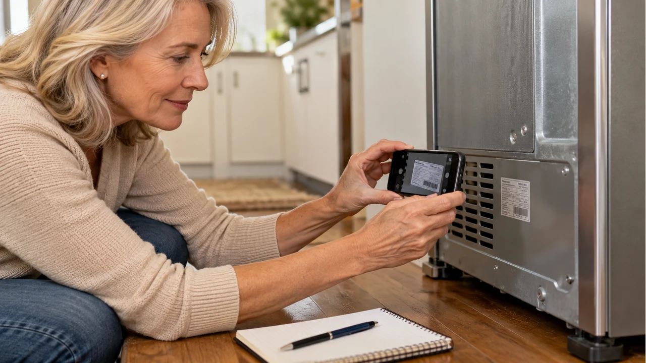 Close-up of a phone recording an accessible appliance identification label